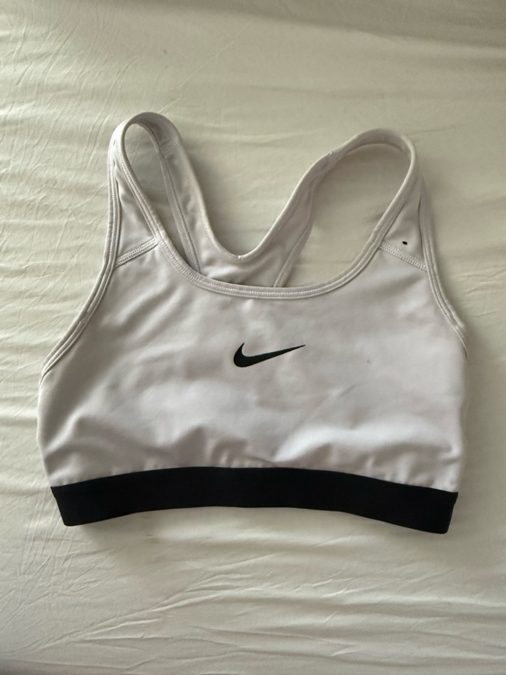 Nike White Sports Bra with Black Swoosh & Band